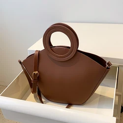 Brown Vintage Handbags for Women High Quality PU Leather Shoulder Crossbody Bags Luxury Designer Ladies Bucket Tote Bag