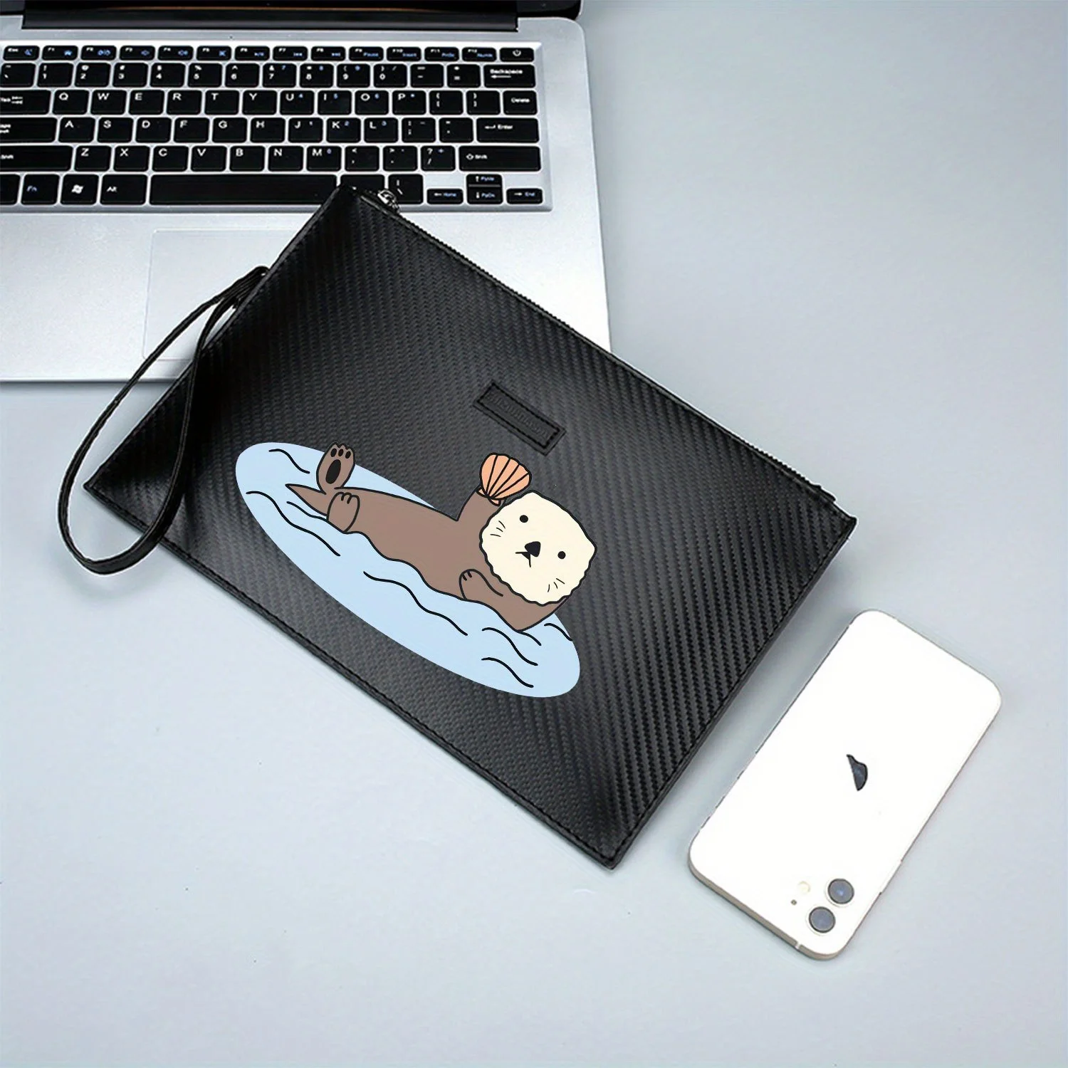 Lontra di mare con guscio in acqua Elegante borsa da uomo in PU stampato Alla moda e pratica per il trasporto quotidiano