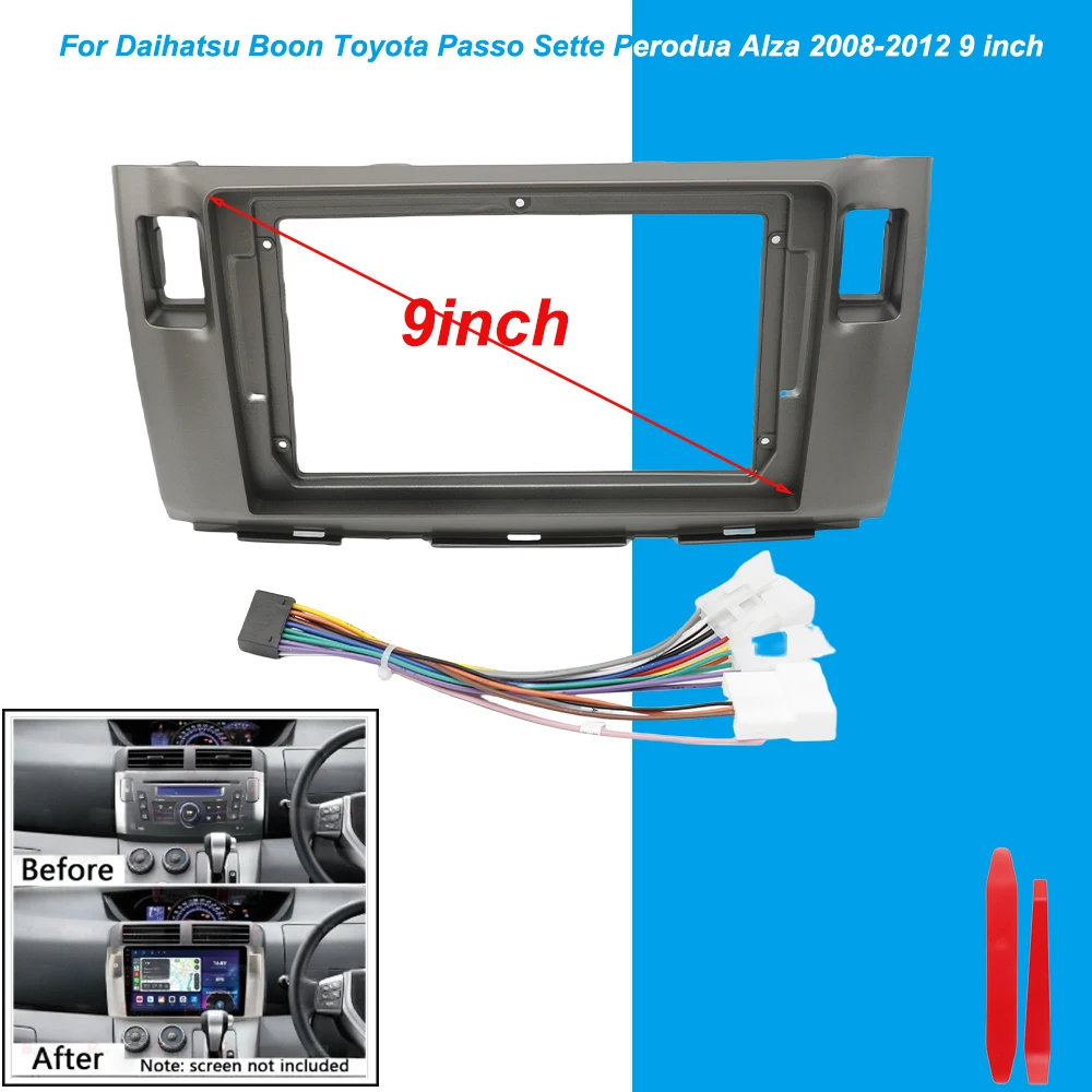 

Car Radio Frame For Daihatsu Boon Toyota Passo Sette Perodua Alza 2008-2012 9 inch Android Stereo Panel Harness wire Adapter