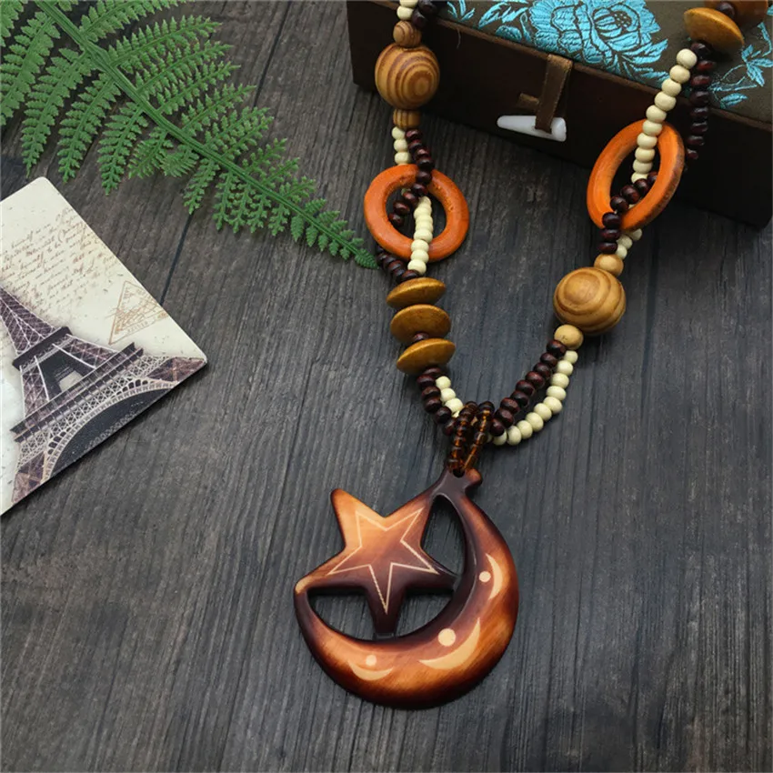 Boho Ethnic Style Long Hand Made Bead Wood Elephant Pendant Necklace Sweater Chain for Women Fashion Neck Jewelry Party Gifts