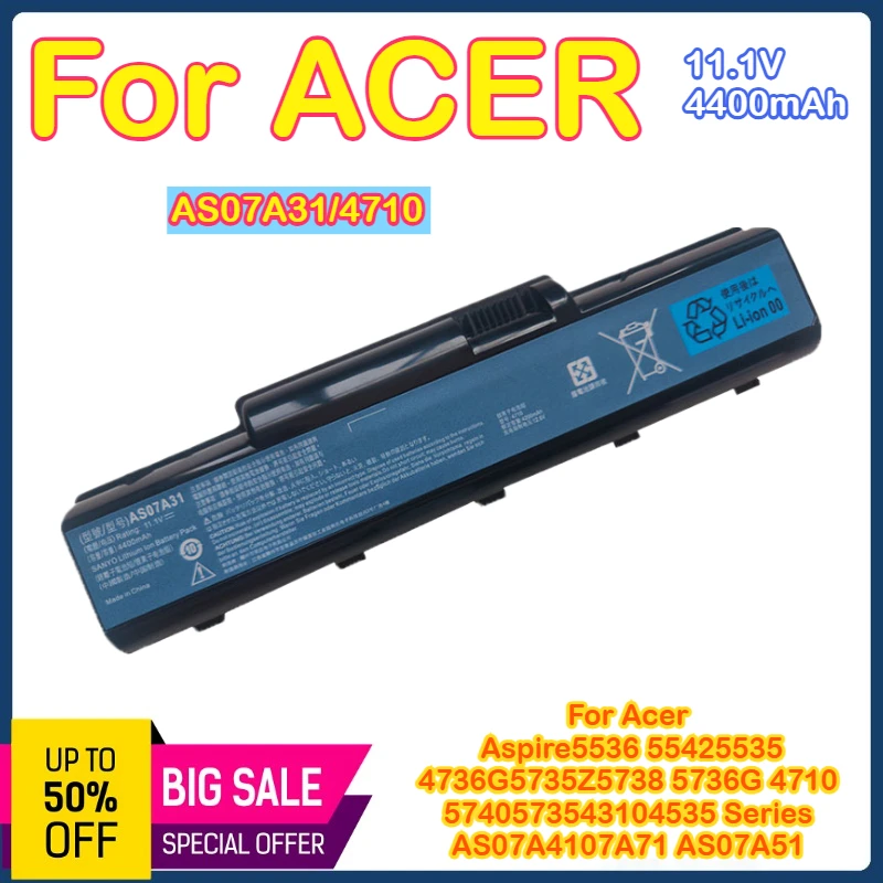 

AS07A31/4710 для Acer AS07A31 A32 A41 A42 A71 A72 A75 4710 4730 Аккумулятор для ноутбука