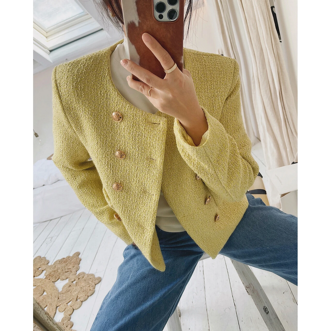 

2022 Women's Tweed Short Jacket Spring Bomber Windbreaker Clothes Coat Harajuku New Cardigan Parkas Urban Trench Y2k Goth Blazer