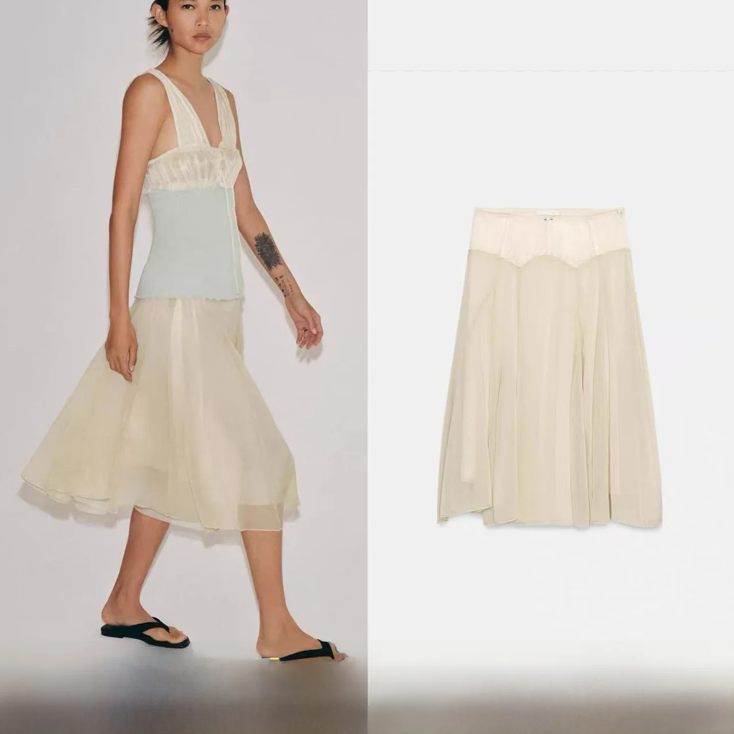 

Retro High Waist Midi Skirt Spring Summer New Arrival Lace Patchwork Color Block Half Body Skirt Women's Sweet Style Loose Fit