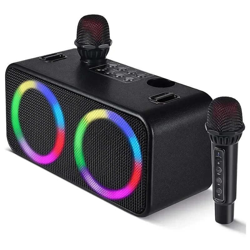 Portable Karaoke Speaker with 2 Mics Outdoor Powerful Bluetooth Party Subwoofer HIFI Stereo Surround Soundbox for Family Party