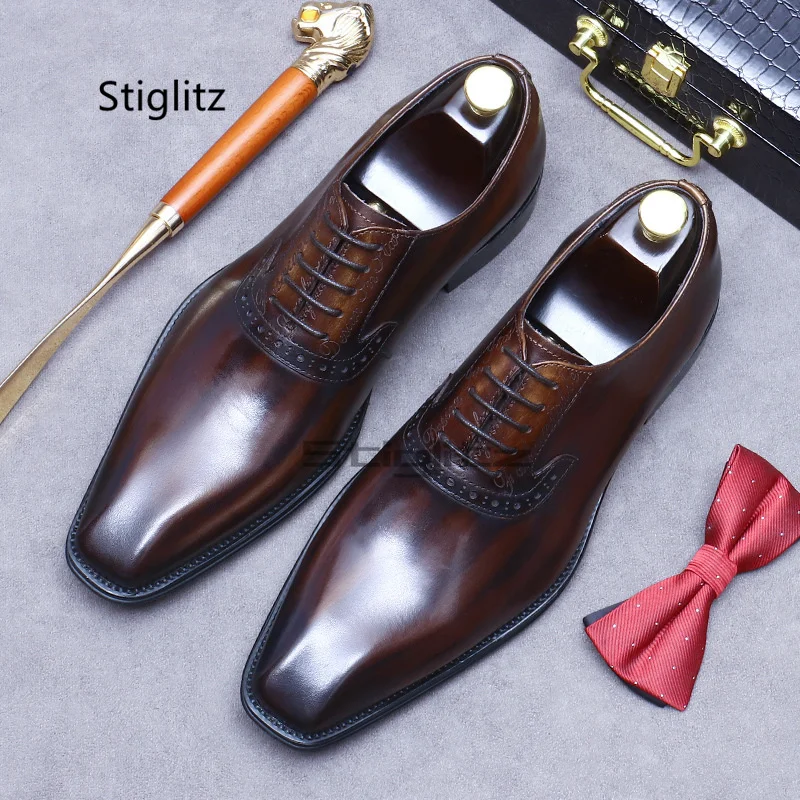 

Genuine Leather Men's Formal Business Shoes Handmade Vintage British Style Design Oxford Full Grain Real Leather Office Shoes