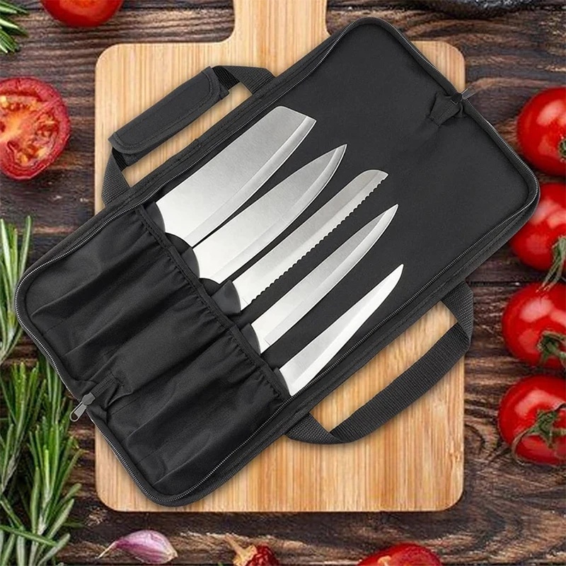 New Portable Chef Knife Bag Oxford Camping Trip Kitchen Santoku Sushi Japanese Carry Case Roll Up Cleaver Storage Pockets