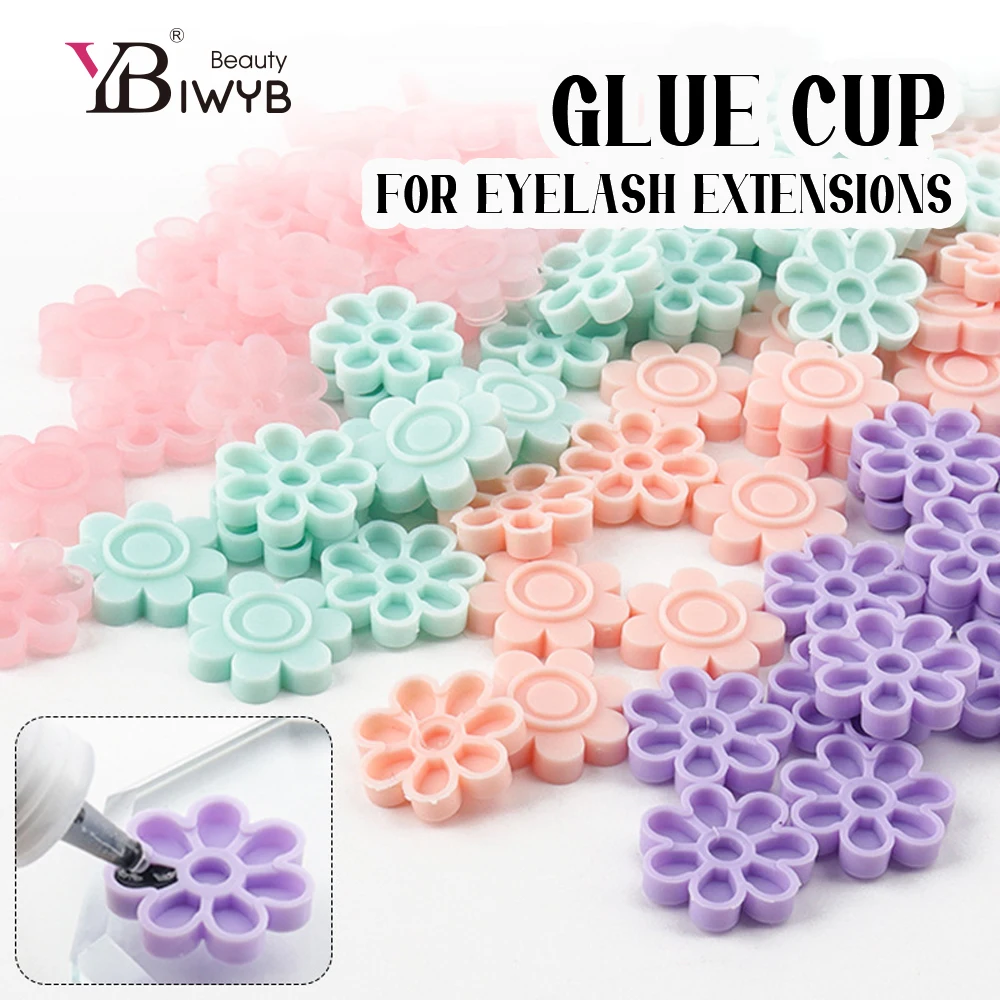 100pcs/도매 속눈썹 연장 접착제 드립 컵, 8 홀 벚꽃 접착 컵, 속눈썹 아티스트를위한 접착제 지연 컵