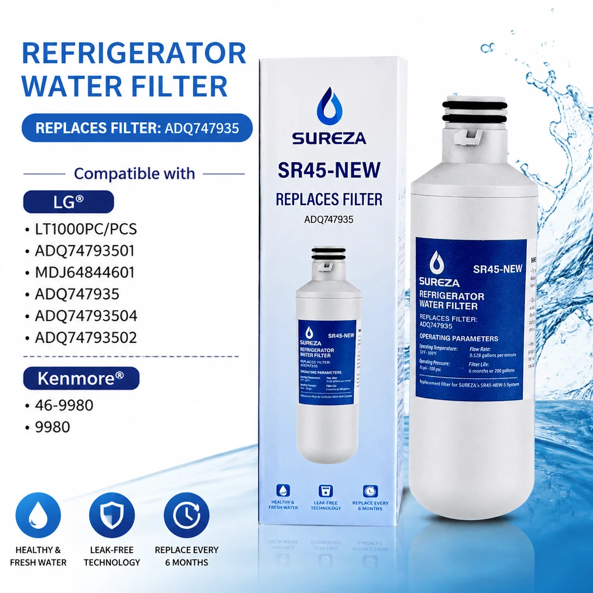 Wasserfilter-Ersatz für LG/Kenmore Kühlschrank LT1000P ADQ747935, Kompatibel mit ADQ74793501/MDJ64844601/ADQ747935