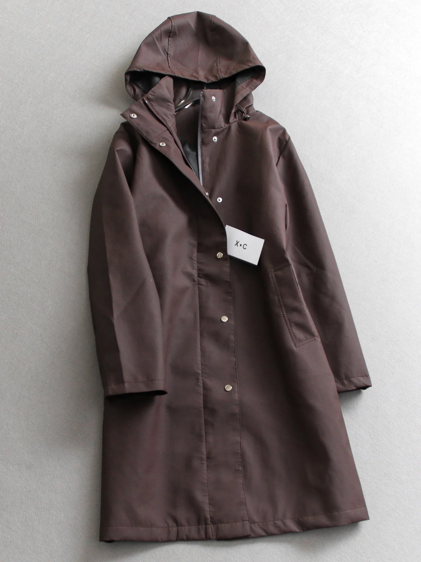 

Pure Color Hooded Jacket Outerwear Long Sleeve Knee-Length Windproof Women's Coat Autumn New Style N973 Straight Cut Vintage