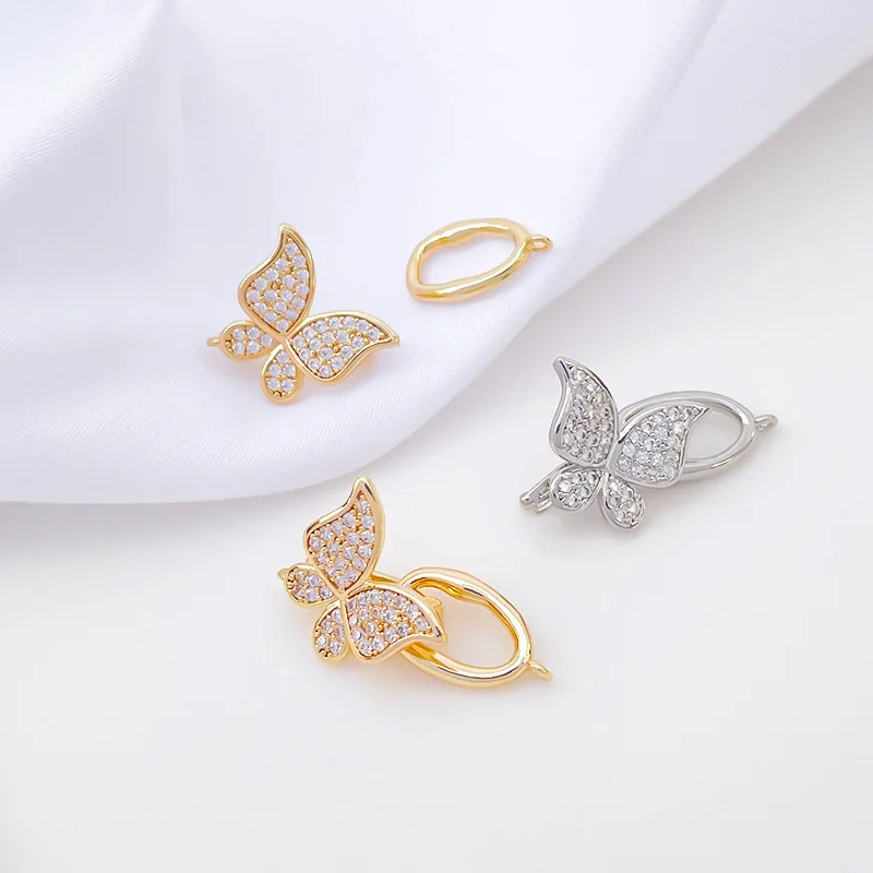 1 Copper Inlaid Zirconium Butterfly Pearl Connection Buckle DIY Bracelet Necklace Accessories Jewelry Making Materials Wholesale