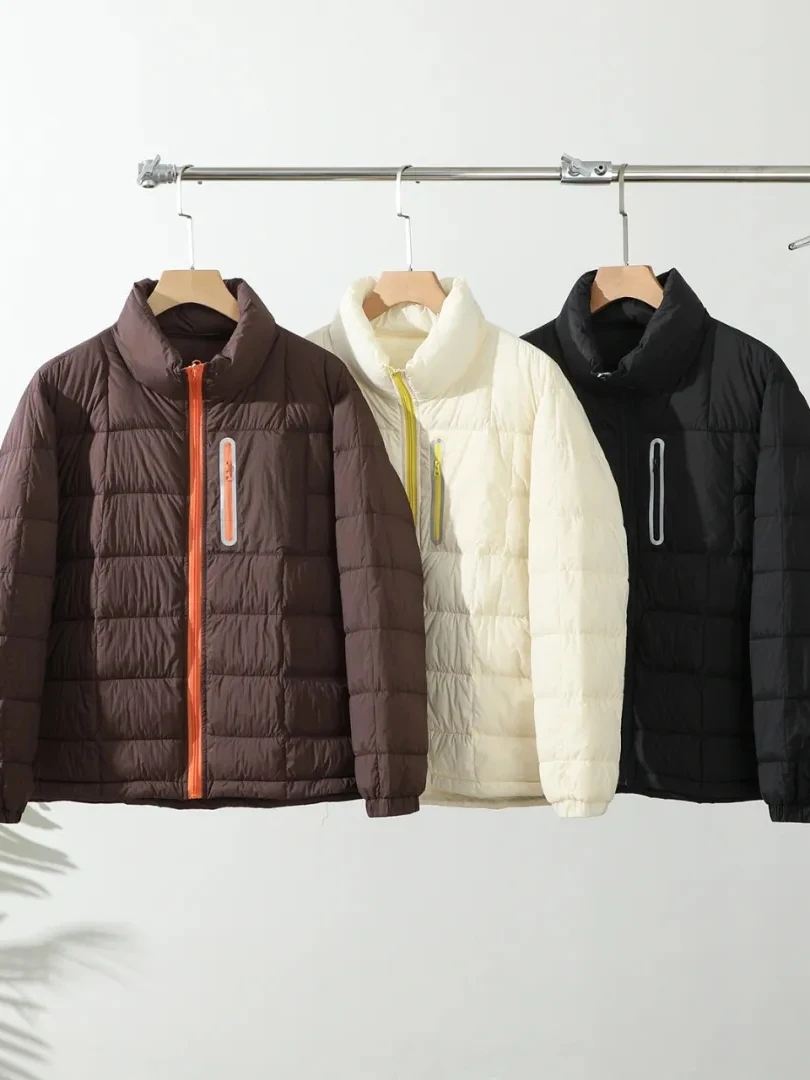 

Men's Thiened 90 White Du down Jaet Stand Collar Warm Outdoor Nylon Fabric Windproof Long Sve Zipper Decorated Puffe...