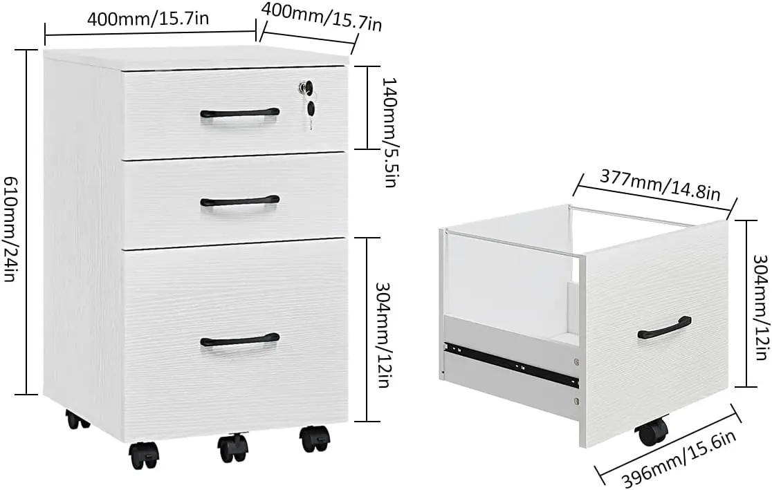 Armario de archivos móvil de madera, cajones de almacenamiento para debajo del escritorio, pequeño, para oficina en casa, blanco, 3 cajones, nuevo