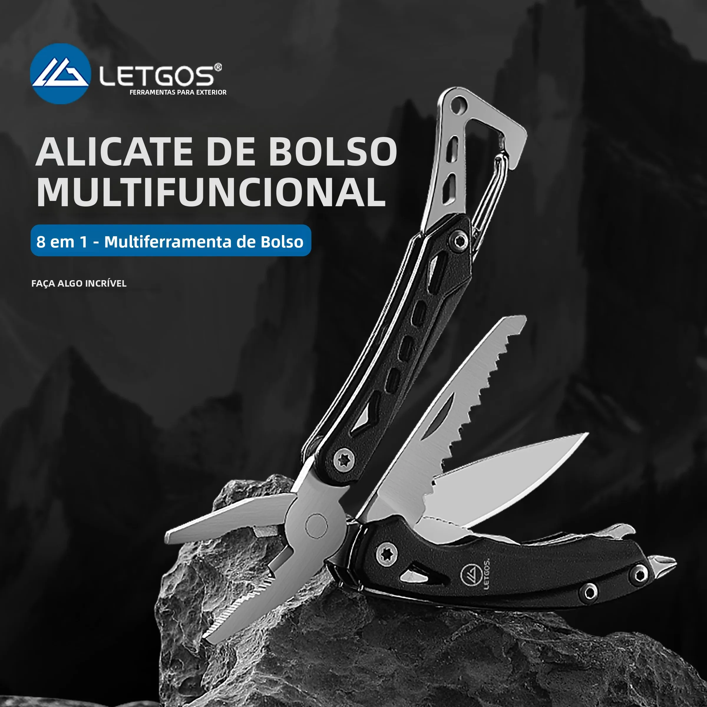 Canivete Multiferramenta Portátil Dobrável LETGOS - Alicate Tático EDC para Caça, Sobrevivência e Resgate ao Ar Livre com Múltiplas Funções