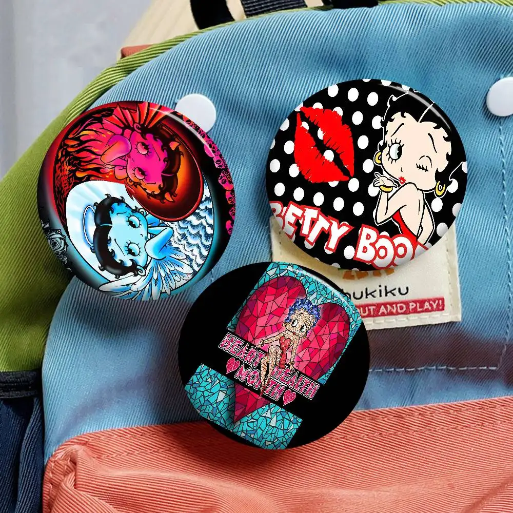 B-Betty Doll B-Boop Girl دبوس زر ناعم مشرق مطبوعة أيقونة هدية للأصدقاء شارة طوق بروش التلبيب دبوس معدني