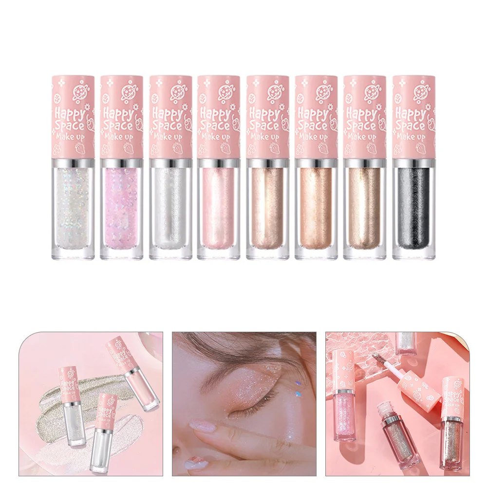 

8Pcs Glitter Eyeshadow Pack Liquid Shimmer Highlighter for Women Fast Dry Non Sticky Elegant Makeup Tools Daily Wear
