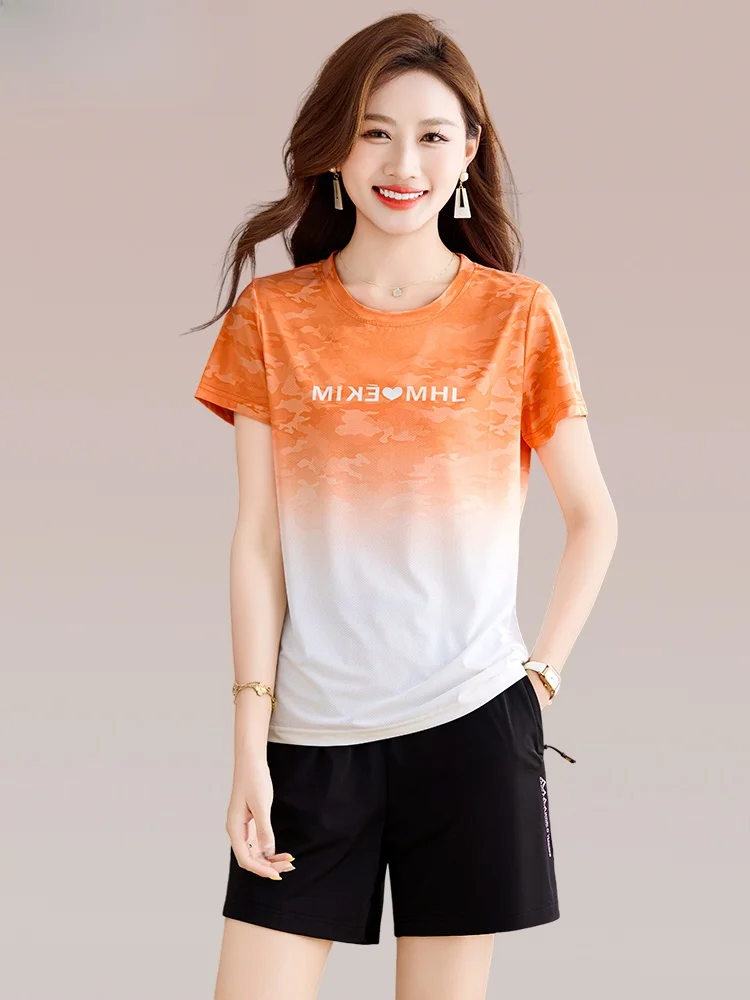 

TUCANO Women's Sportswear Set Summer 2026 New Short Sleeve Shorts Fitness Running Casual Two Piece Set round Neck Overhead