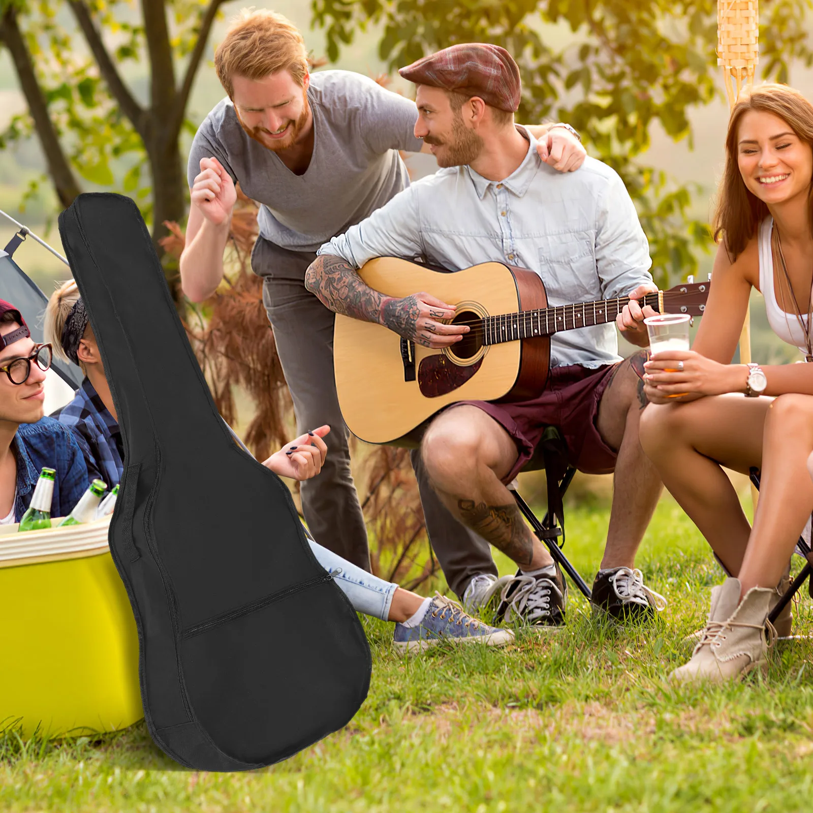 

38 inch Guitar Bag Case Waterproof Oxford Cloth Large Zip Pocket Electric Ukulele Acoustic Gig Cover Shoulder Strap