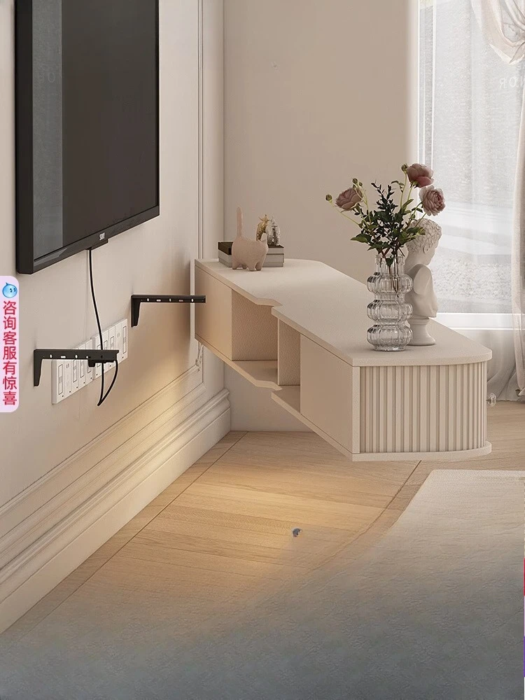 

Cream Wind Suspended TV Background Wall Hanging Cabinet Wall Cabinet Living Room Household Suspended TV Cabinet Shielding Socket