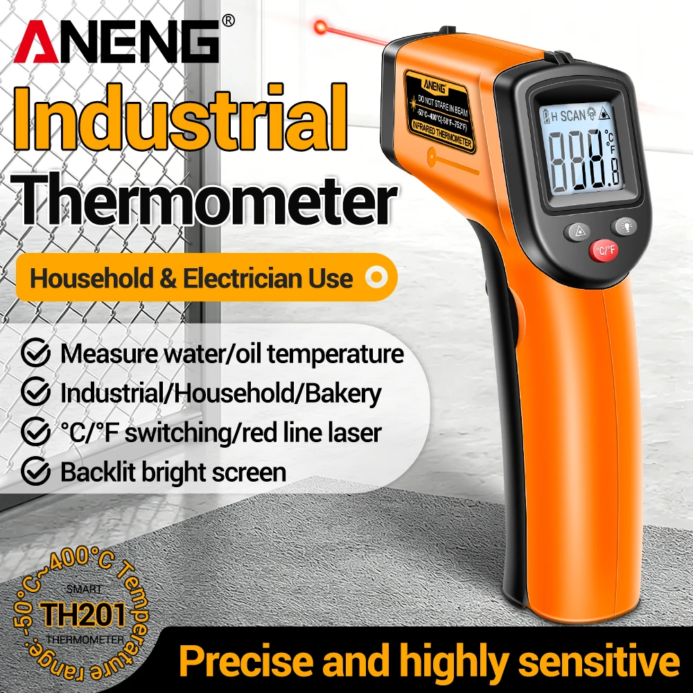 Infrared Thermometer -50°C~400°C Laser Temperature Gun ANENG TH201 Non-Contact Handheld Temperature Measure Highly Sensitive Too