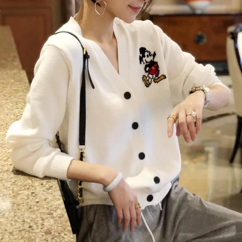 Mickey Mouse Autumn Winter Cardigan Jumper Tops Turtleneck Pullovers Casual Sweaters Women Long Sleeve Loose Sweater Girl