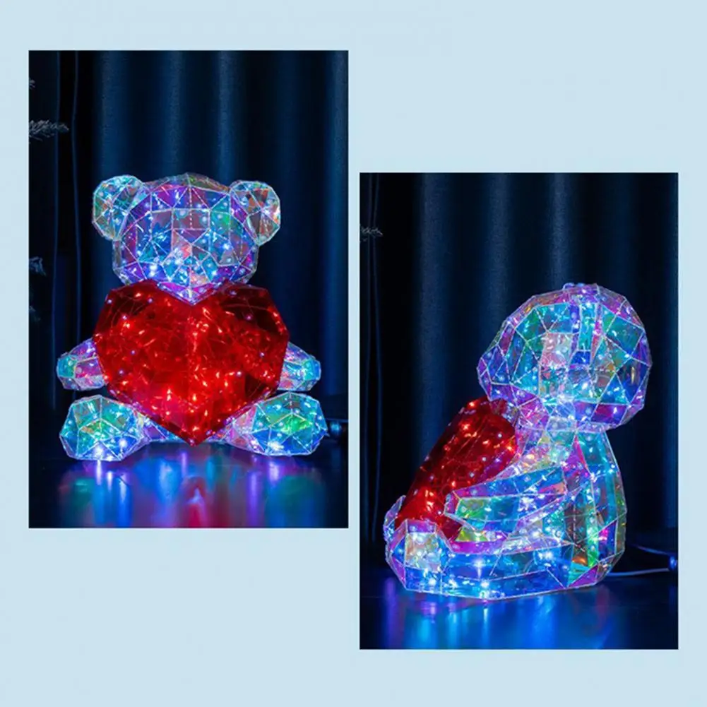 Colorful Light Emitting Bear Toy Musical Led Stuffed Bear Ornament Colorful Light Up Singing Toy for Kids Adjustable for Toddler