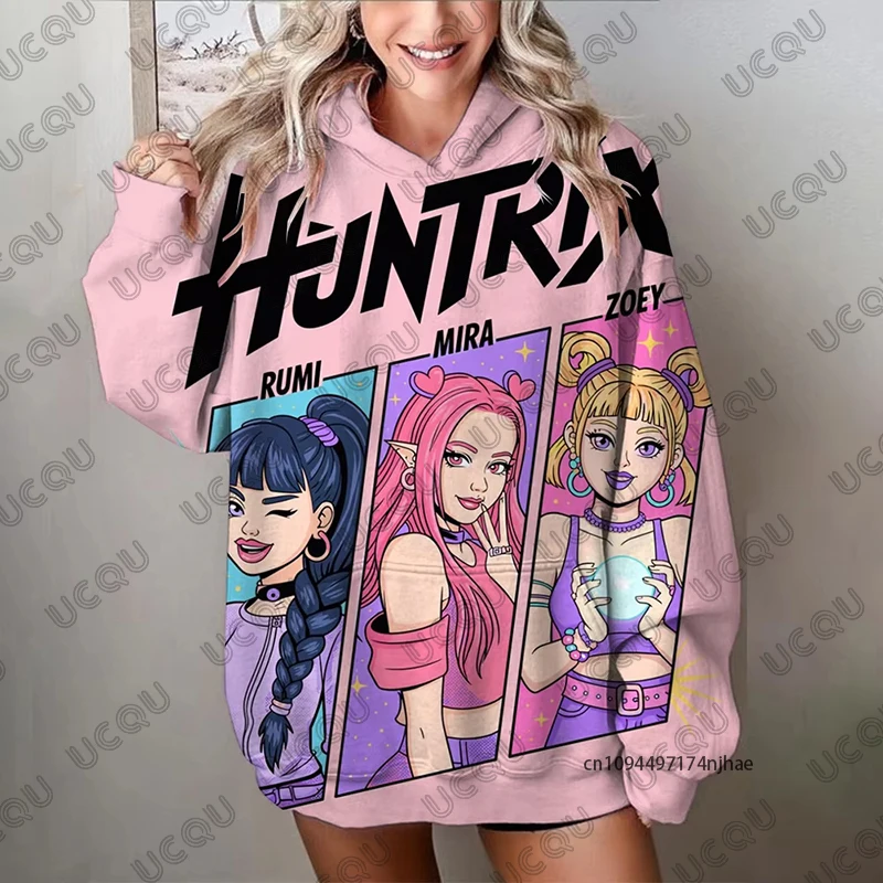 الخريف موضة Kawaii KPop شيطان الصيادين طباعة هوديس للنساء بلوزات طويلة الأكمام بلوزة كاجوال المتضخم Y2K القمم #3