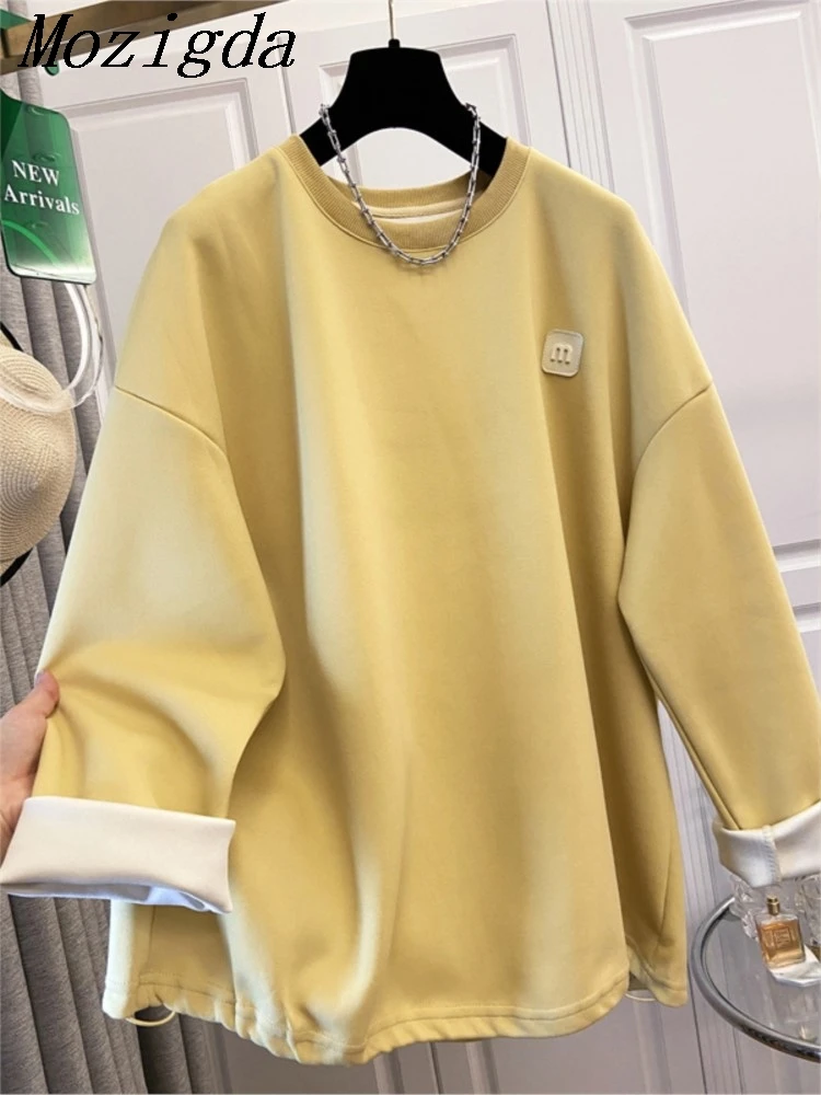 

Plus Size Spring Thickened Fleece Hoodie Round Neck Casual Loose Women's Top Slimming Early Style Versatile Streetwear