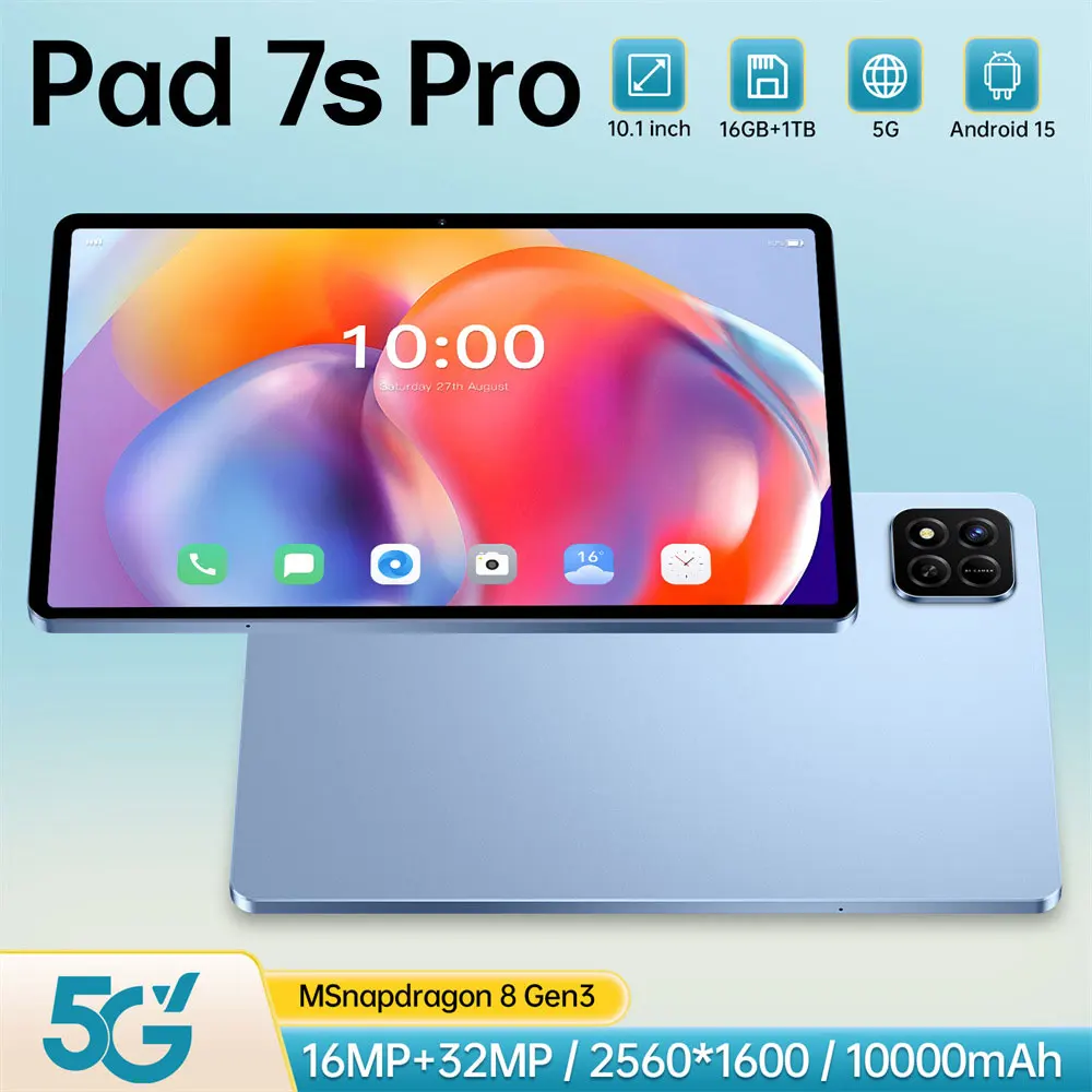 2026 Pad 7s Pro شاشة 10.1 بوصة 10000 مللي أمبير في الساعة تاب الإصدار العالمي 4G 5G ثنائي الشريحة اللوحي 16GB + 1 تيرا بايت أقراص الأطفال أندرويد 15 أقراص #1