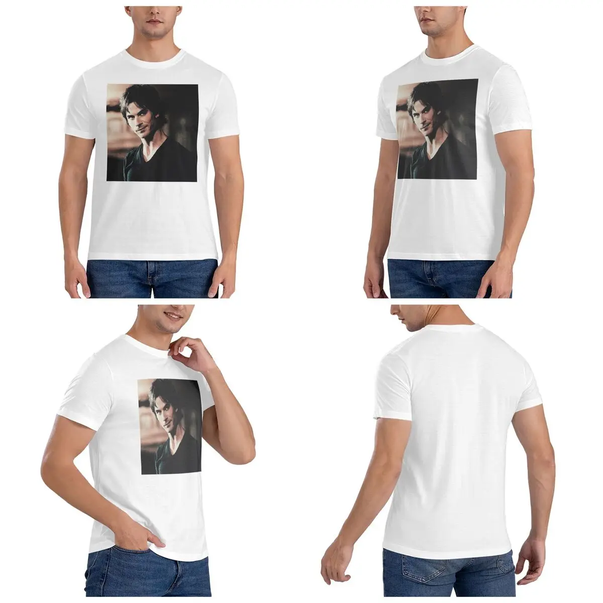 Damon Salvatore Vampire Diaries Horror Film Men T-Shirt Classic Oversized T Shirts Men's O-Neck Cotton Tees Short Summer Male