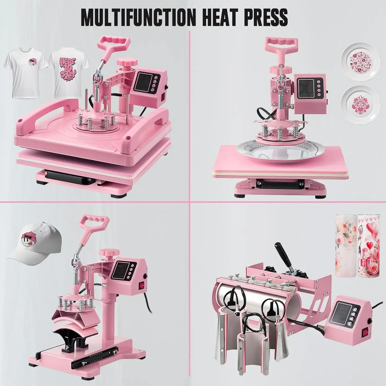 8 In 1 Heat Press Machine 15x15 Inch, For T Shirts Hat Cap Mug Plate 360° Swing Away, Sublimation Heat Transfer Machine W