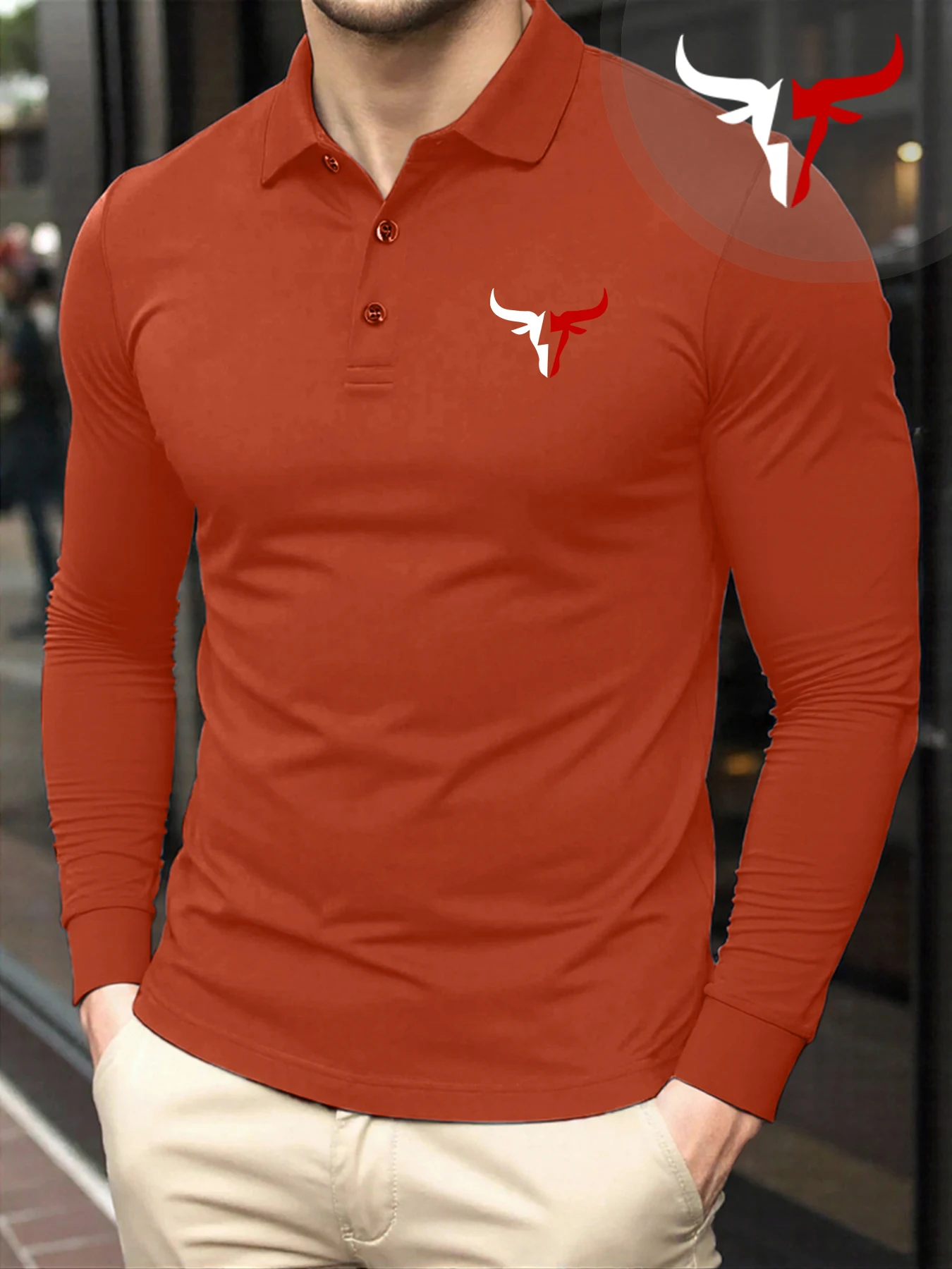 

Creativity Bull Head Printing Men Tee Shirts Basics Autumn Polo Shirt All-Match Casual Sportswear Comfy Culture Male Clothing