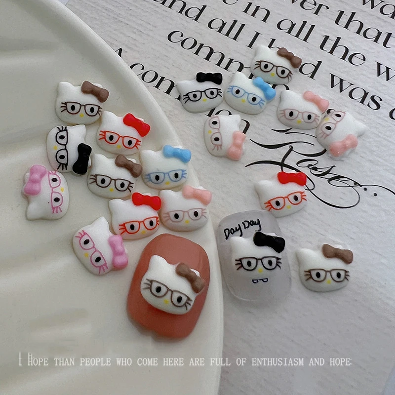 50 шт./пакет 3D розовые очки Hello Kitty Nail Charms Kawaii Resin Kitty Cat Nail Art украшения Sweet False Nail Kitty Nail Part