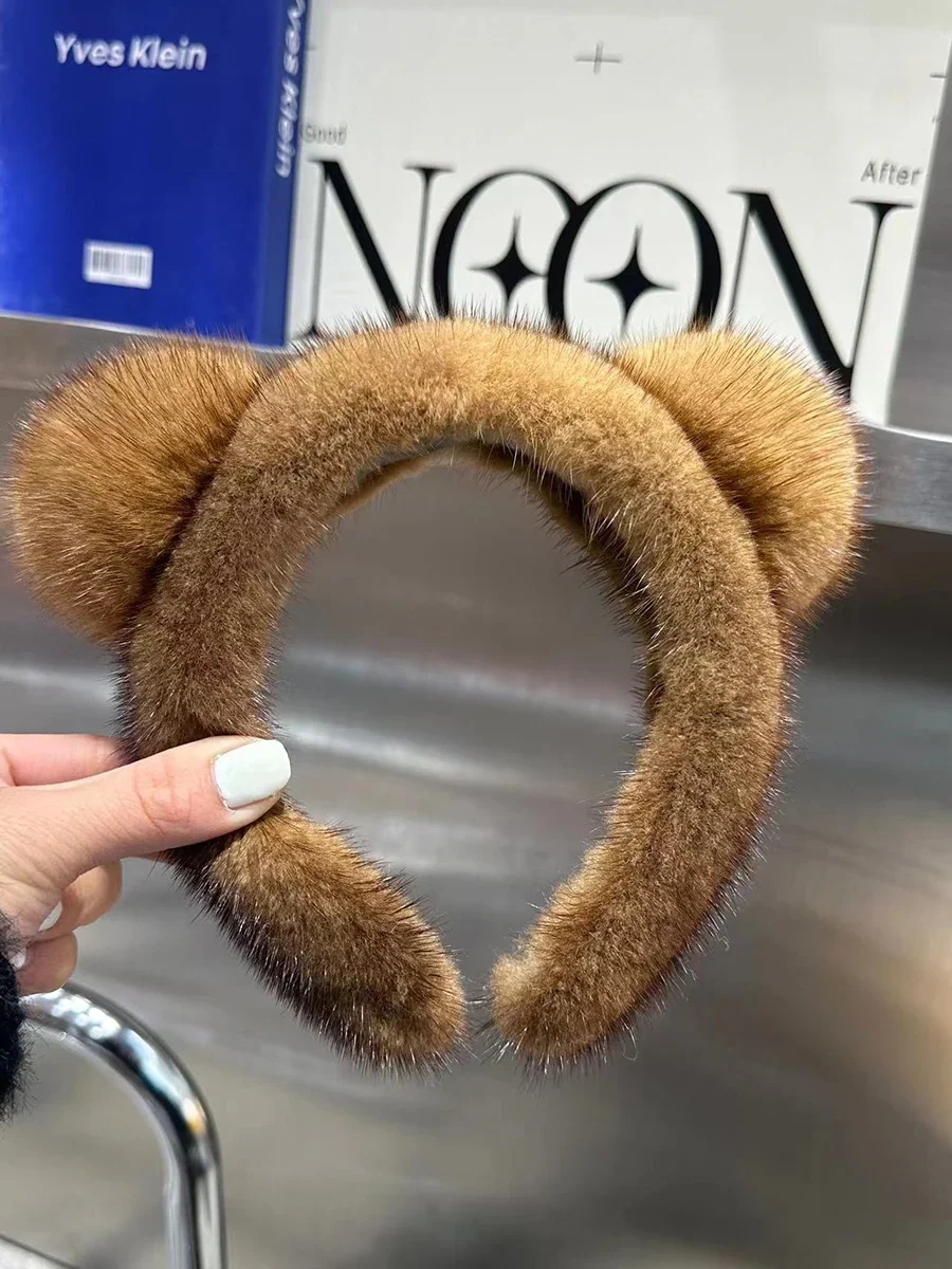 

2024 Hot Sale Women Luxury winter 100% Real Mink Fur Headbands High Quality Real Fur Hair Band Lady Fashion Hair Hoop Furry Gift