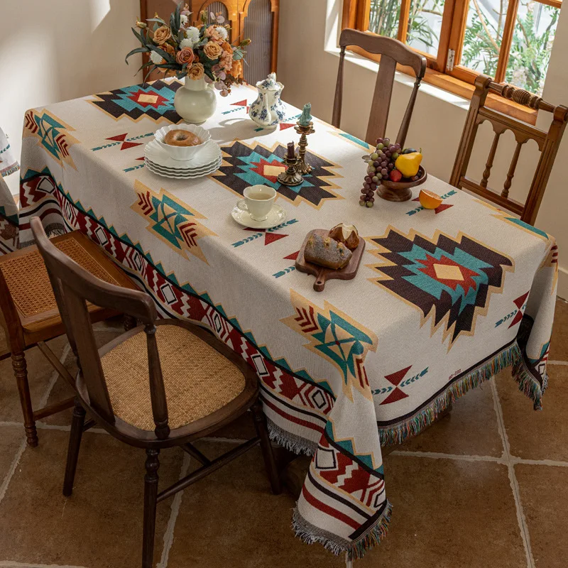 Mantel multifuncional de hilo de algodón con borlas, mantel para mesa de comedor, sala de estar al aire libre, estera de Picnic y campamento de doble cara disponible