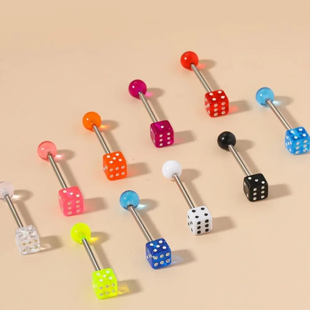 10pcs Tongue Nails Set Multicolor Acrylic Dice Tongue Ring Tongue Plastic Ball Barbell Shaped Piercing Jewelry Men Women Punk