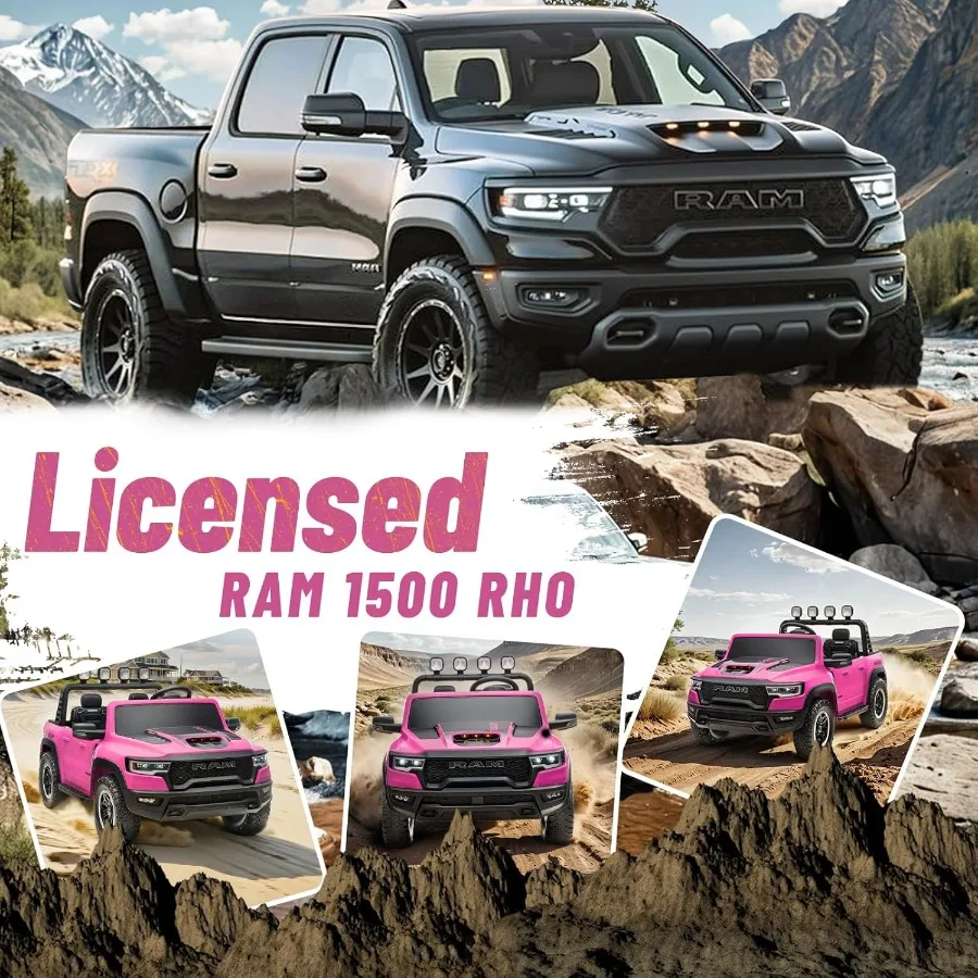 Auto elettrica per Ram 1500 RHO 24V con licenza Giocattoli da corsa per grandi alimentati a batteria con telecomando per genitori Luce LED/Musica/MP3