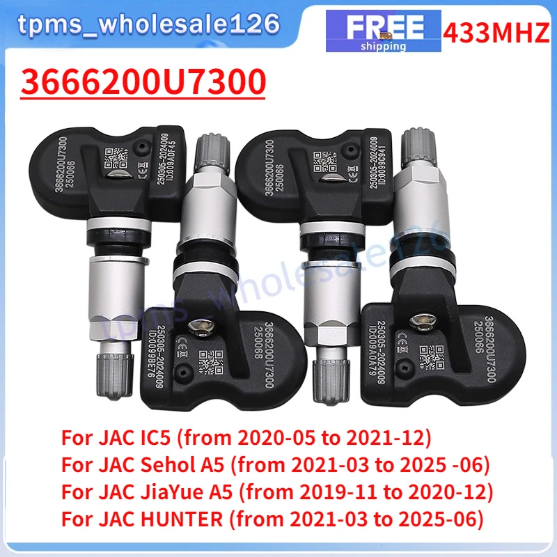 

For 2024-2025 JAC X8 T8 HUNTER EV Sehol A5 TPMS 3666200U7300 Tire Pressure Monitor System Sensor 4PCS 433MHZ