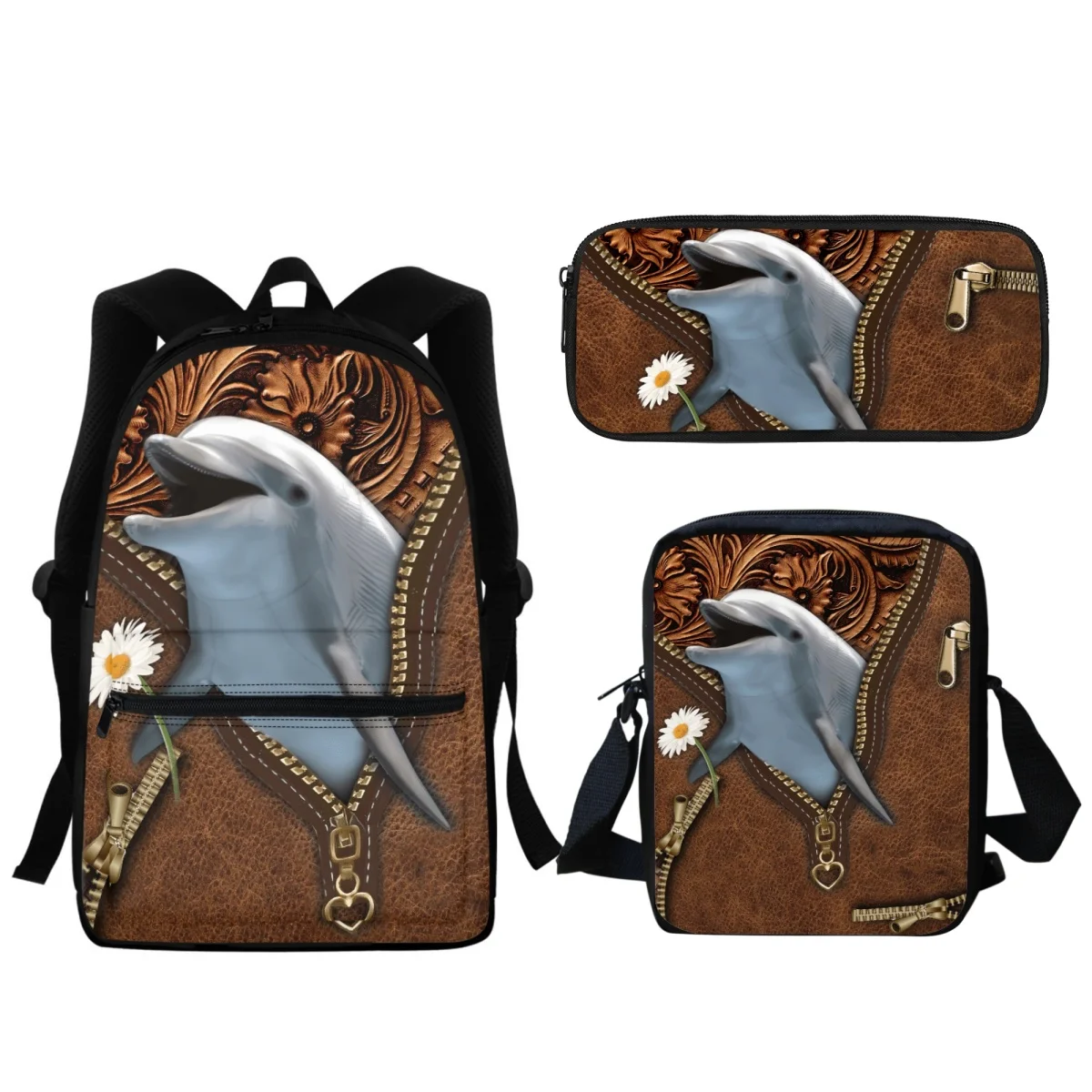 

Cartoon Dolphin PU Leather Printed Zipper Backpack Children's Kindergarten School Bag Best Baby Lunch Small Satchel Bags Gift