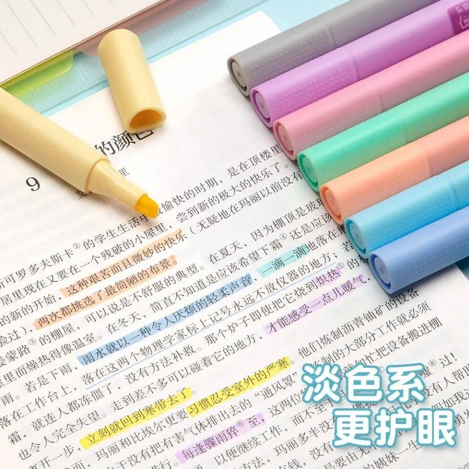 Triangular Stylus Large-Capacity Colored Fluorescent Markers, Morandi Macaron Color Highlighters for Students to Mark Key Points