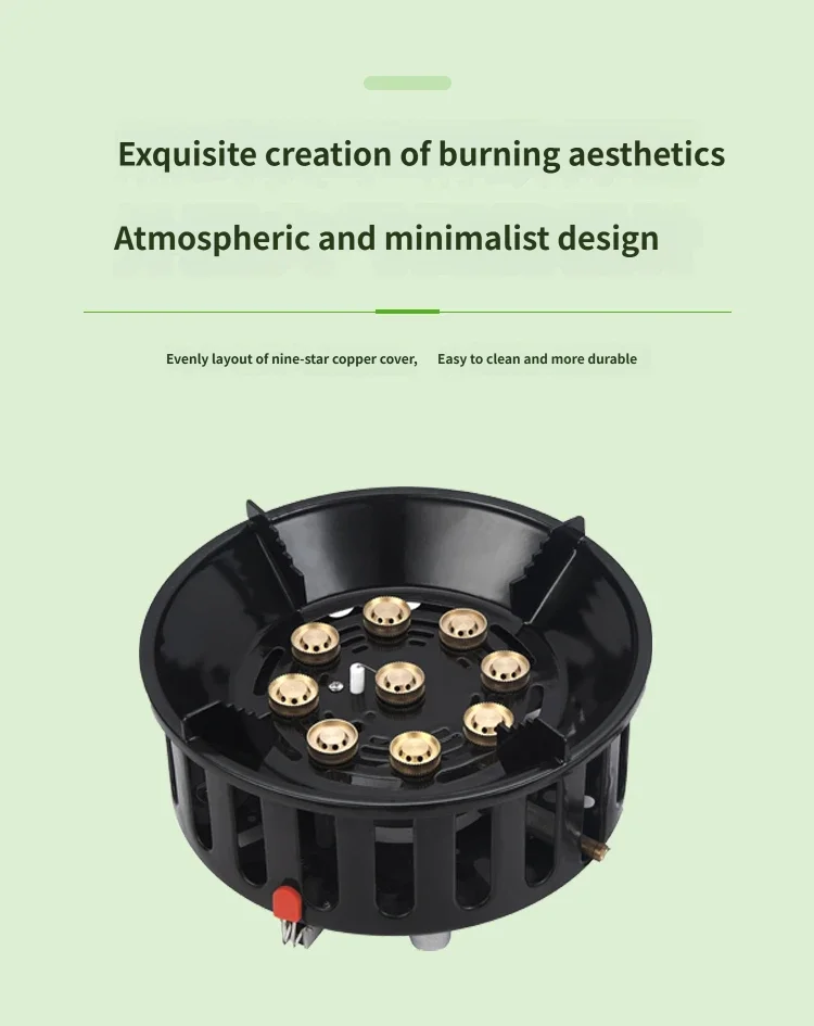 21000W 9-Core Camping Stove High-Power Gas Burner Strong Fire Power Portable Tourist Burner Windproof Stove Burner for Outdoor