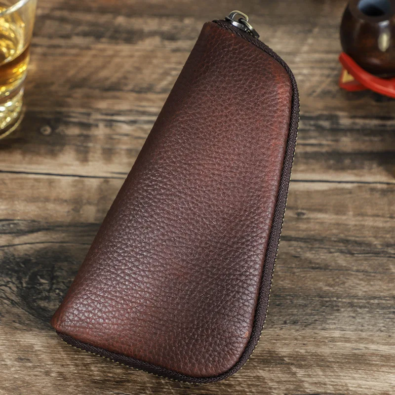 Imagem -04 - Retro Crazy Horse Milled Cowhide Pipe Bolsa Viagem Portátil Cut Tobacco Pipe Couro Bolsa de Armazenamento Novo