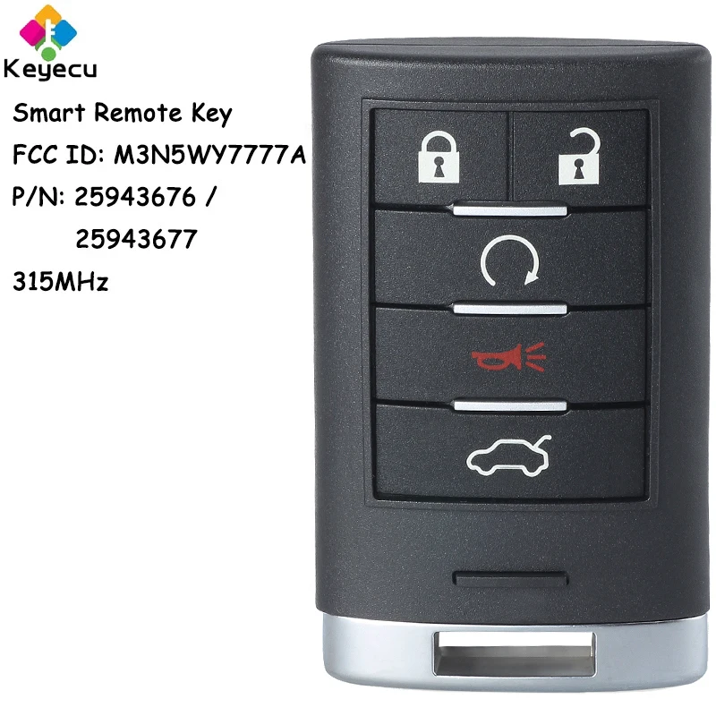 KEYECU Smart Remote Car Key With 5 Buttons 315MHz for Cadillac CTS STS 2008 2009 2010 2011 2012 2013 2014 2015 Fob M3N5WY7777A