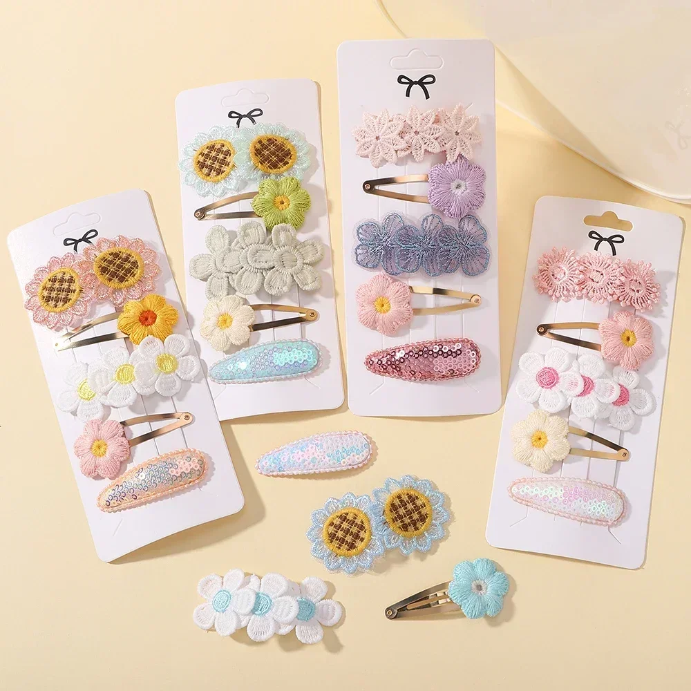 5Pcs/Set Baby Girls Cute Bows Cartoon Flower Fruit Hairpins Children Lovely Hair Clips for Kids Handmade Hair Accessories Gift