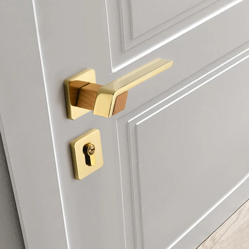 Luxury European American Modern Gold Door Lock Light Solid Wood Interior Door Lock Bedroom Split Handle Knob