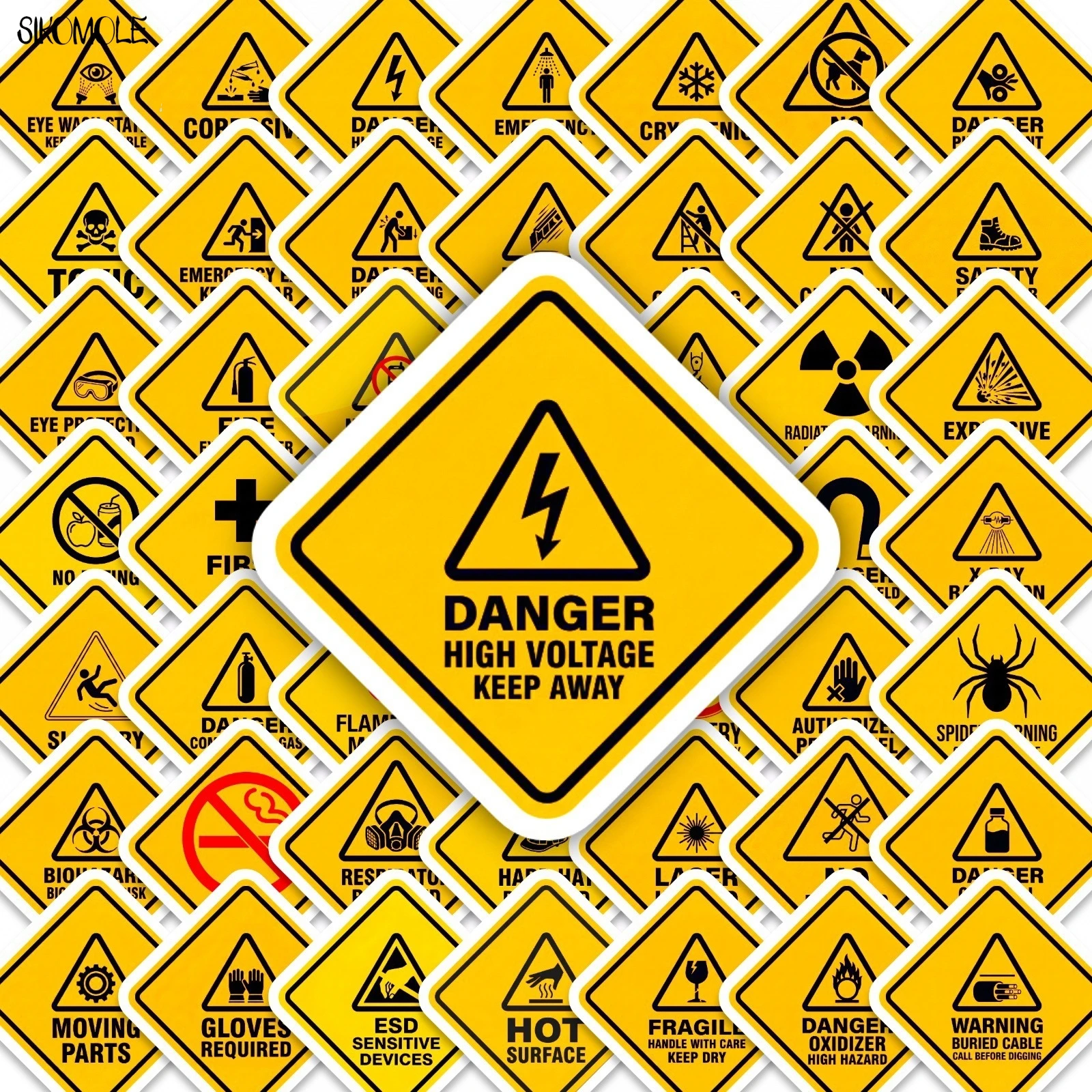 10/30/50PCS Dangerous Safety Warning Label Sticker Yellow DIY Skateboard Toy Guitar Luggage Suitcase Decoration Graffiti Sticker