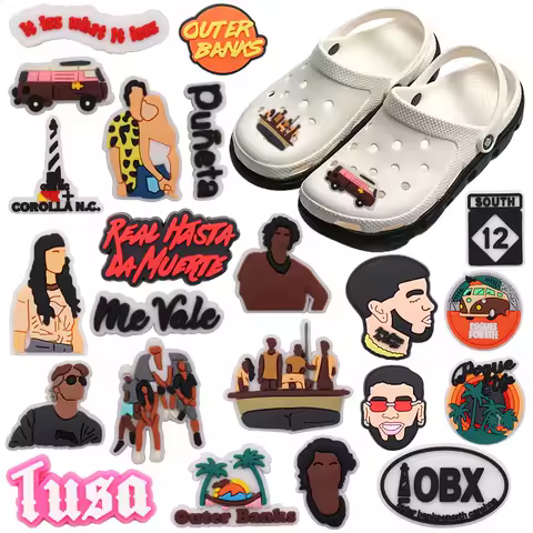 1-22Pcs Outer Banks Singer PVC DIY Adult Fashion Shoe Buckle Clog Coconut Tree Shoe Decorations Holiday Gift