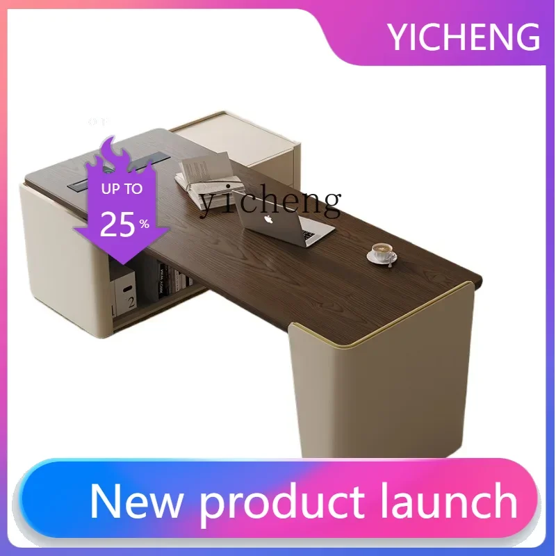 LYY Simple High-End Corner Computer Desk L-Shaped Solid Wood Desk Side Cabinet Integrated Boss Desk