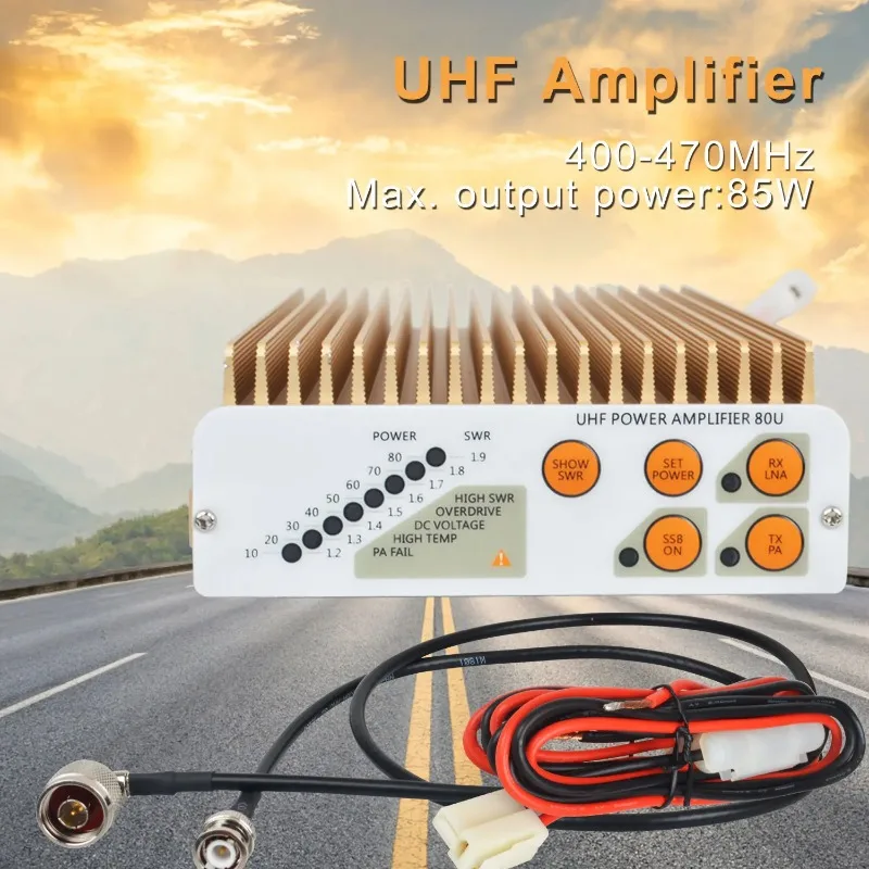 400-470MHz UHF RF Power Amplifier 80W Adjustable Power Level VSWR Display 13.8V 15A Input Signal Amplification Module