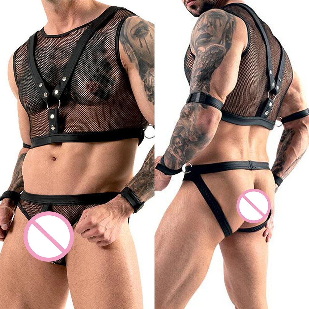 

Мужское эротическое белье, сексуальное бандажное дышащее косплей, ажурная сетка, одежда для ночного клуба, прозрачная дышащая одежда