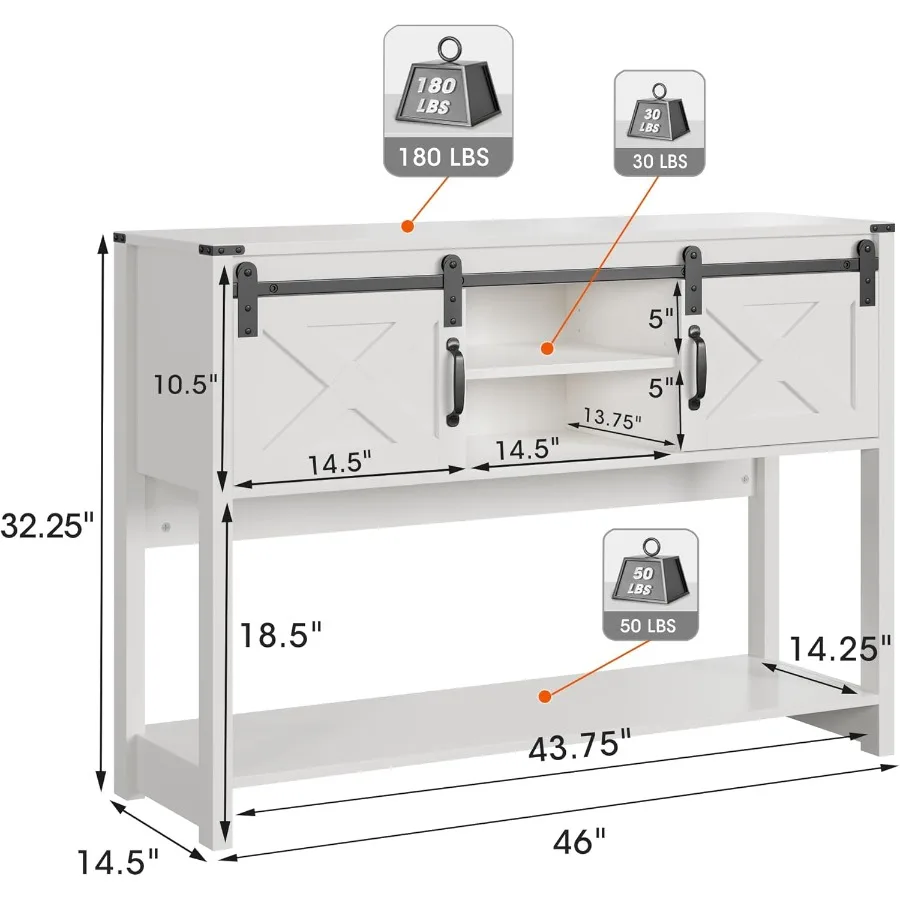 Console Table with Storage Shelf Sliding Barn Door Farmhouse Entryway Table with Storage 46 rrow Long Sofa Table Console Tables